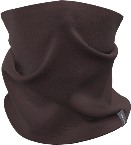 A dark brown fleece neck gaiter or balaclava shown in a draped, folded presentation on a solid white background, with a small gray brand tag on the lower right edge. - Icebreaker Merino Blend 800 RealFleece Classic Pile Chute (Unisex) - Bittersweet