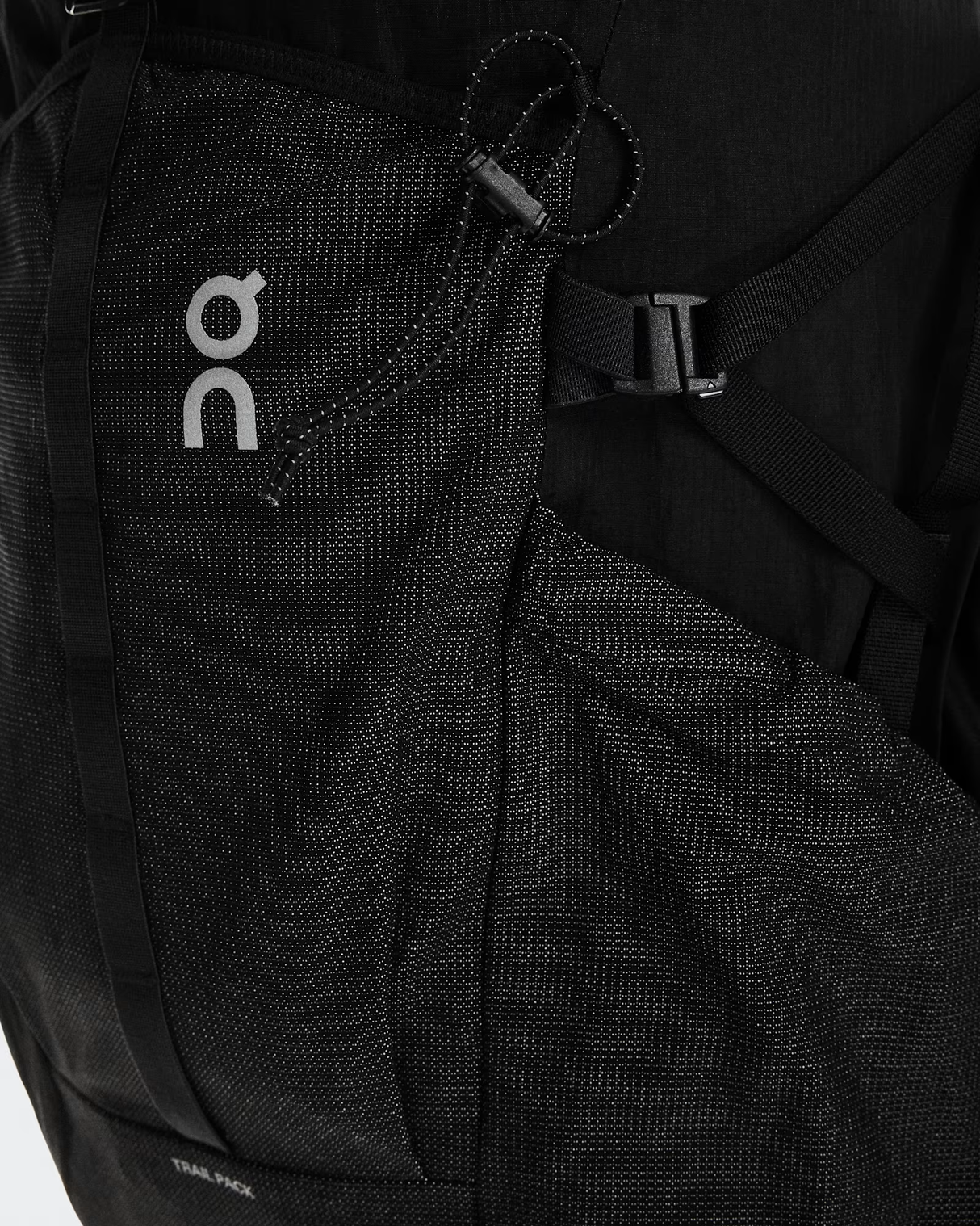 Black backpack with 'on' logo on a black background - On Trail Pack 20L - Black