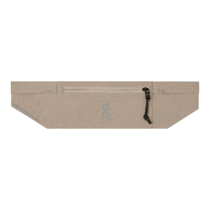 Beige waist bag with a black strap on a white background - On Speed Belt (Unisex) - Fog