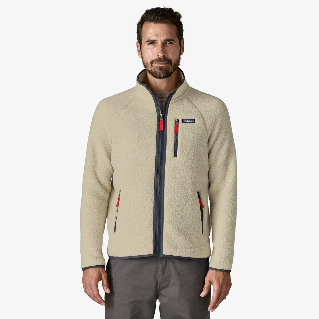 Patagonia Retro Pile Fleece Jacket (Men's) - Pelican w/Smolder Blue