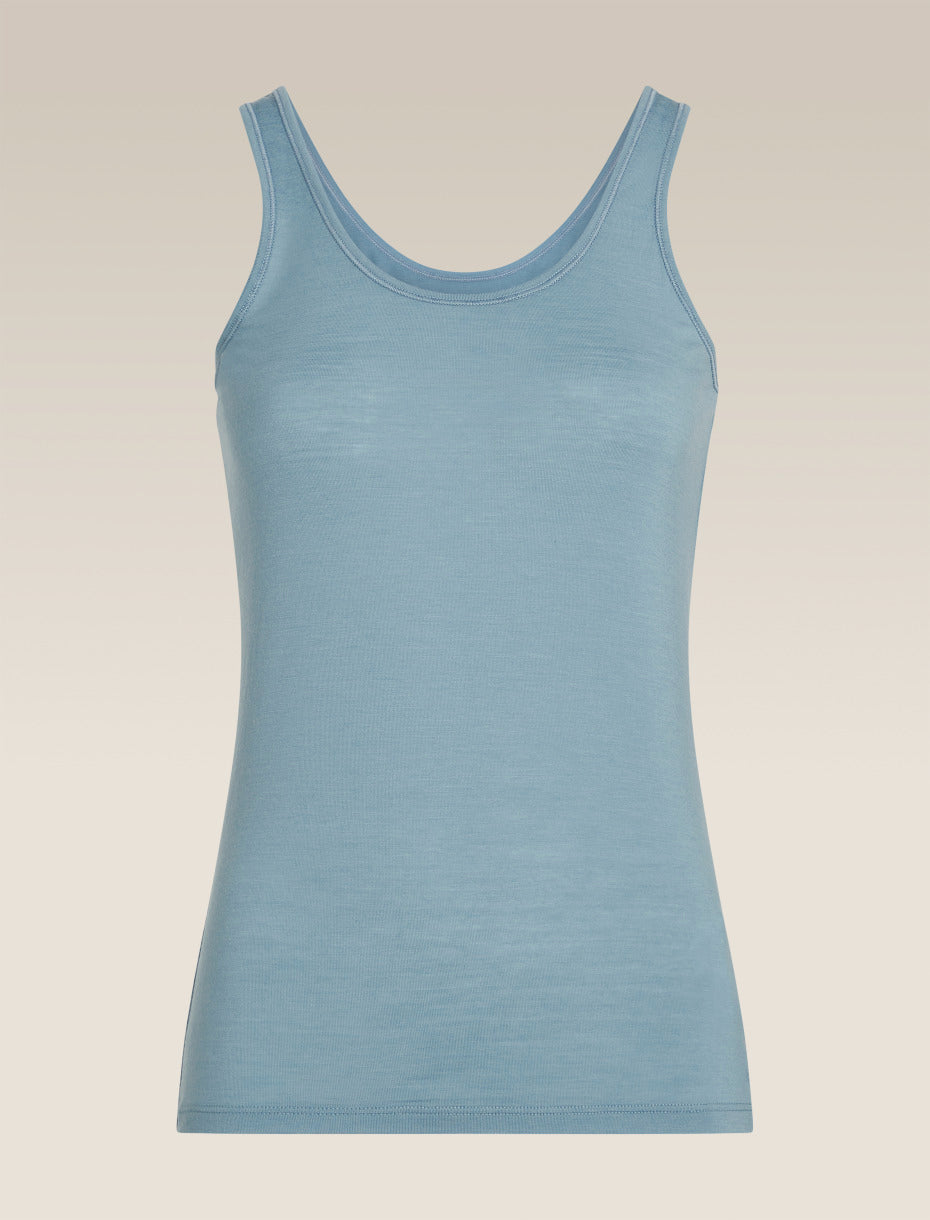 Blue tank top on a beige background - Icebreaker Merino 150 Siren Tank (Women's) - Flint Blue