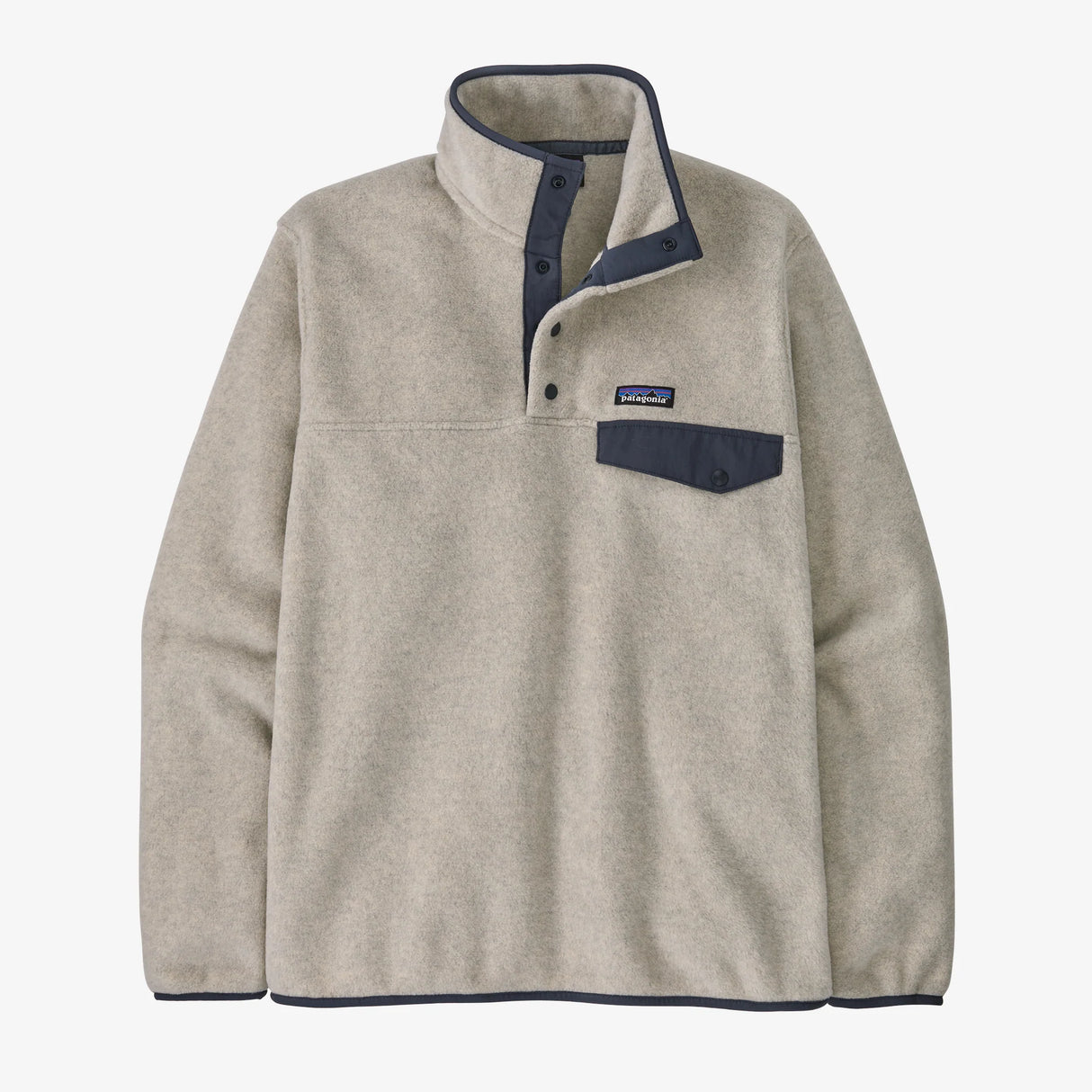 Patagonia Lightweight Synchilla Snap-T Fleece Pullover (Men's) - Oatmeal w/Smolder Blue - Beige - Cream - Navy