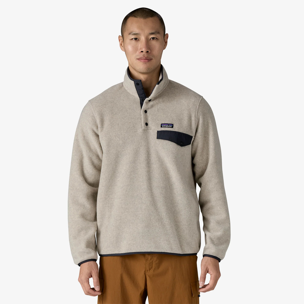 Patagonia Lightweight Synchilla Snap-T Fleece Pullover (Men's) - Oatmeal w/Smolder Blue - Beige - Cream - Navy