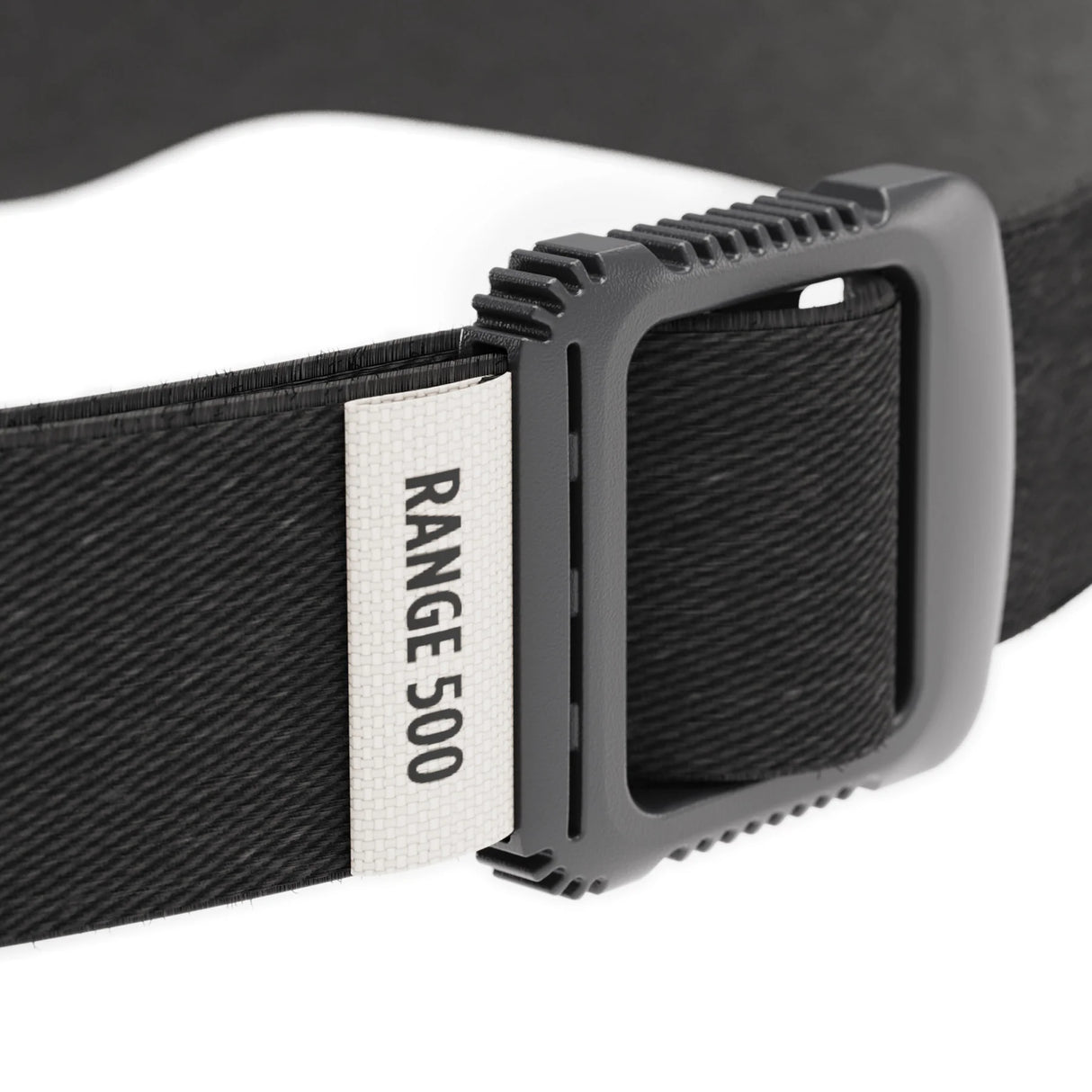 Black dog collar with 'RANGE 500' label on a white background - Biolite Range 500 Headlamp - Midnight Grey