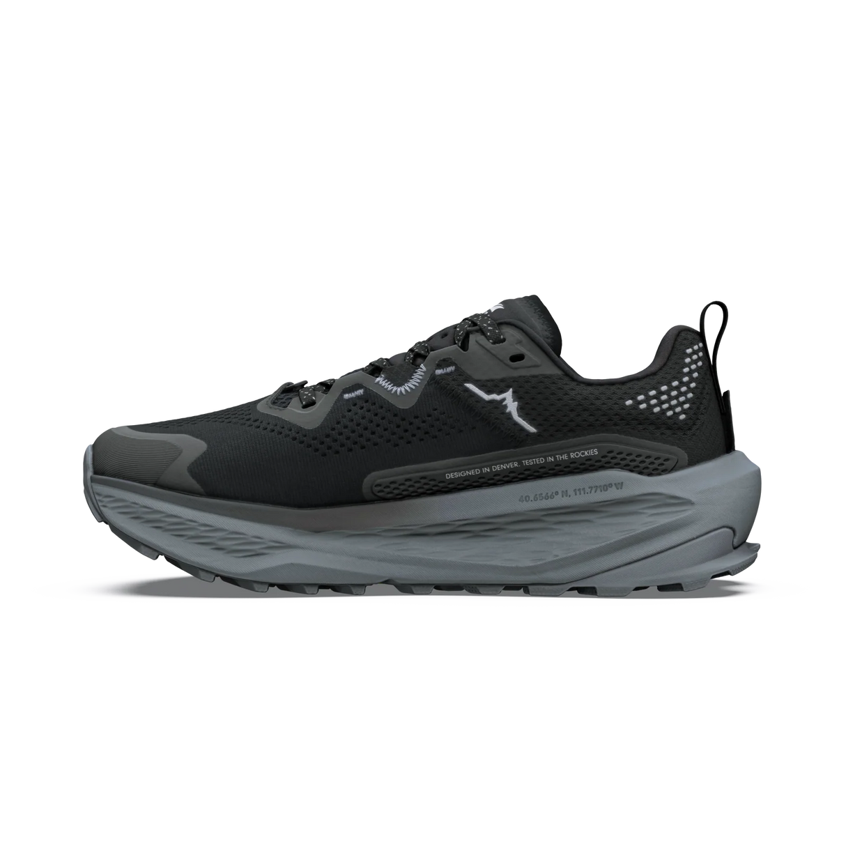 A black and gray athletic sneaker shown from the side profile against a plain white background. - Altra Olympus 7 Shoes (Women's) - Black/Silver/Castlerock