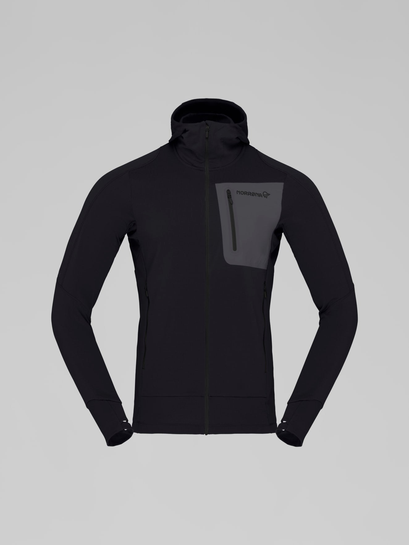 Norrøna Falketind Power Grid Zip Hood (Men's) - Hoody - Hoodie - Hooded - Jacket - Caviar