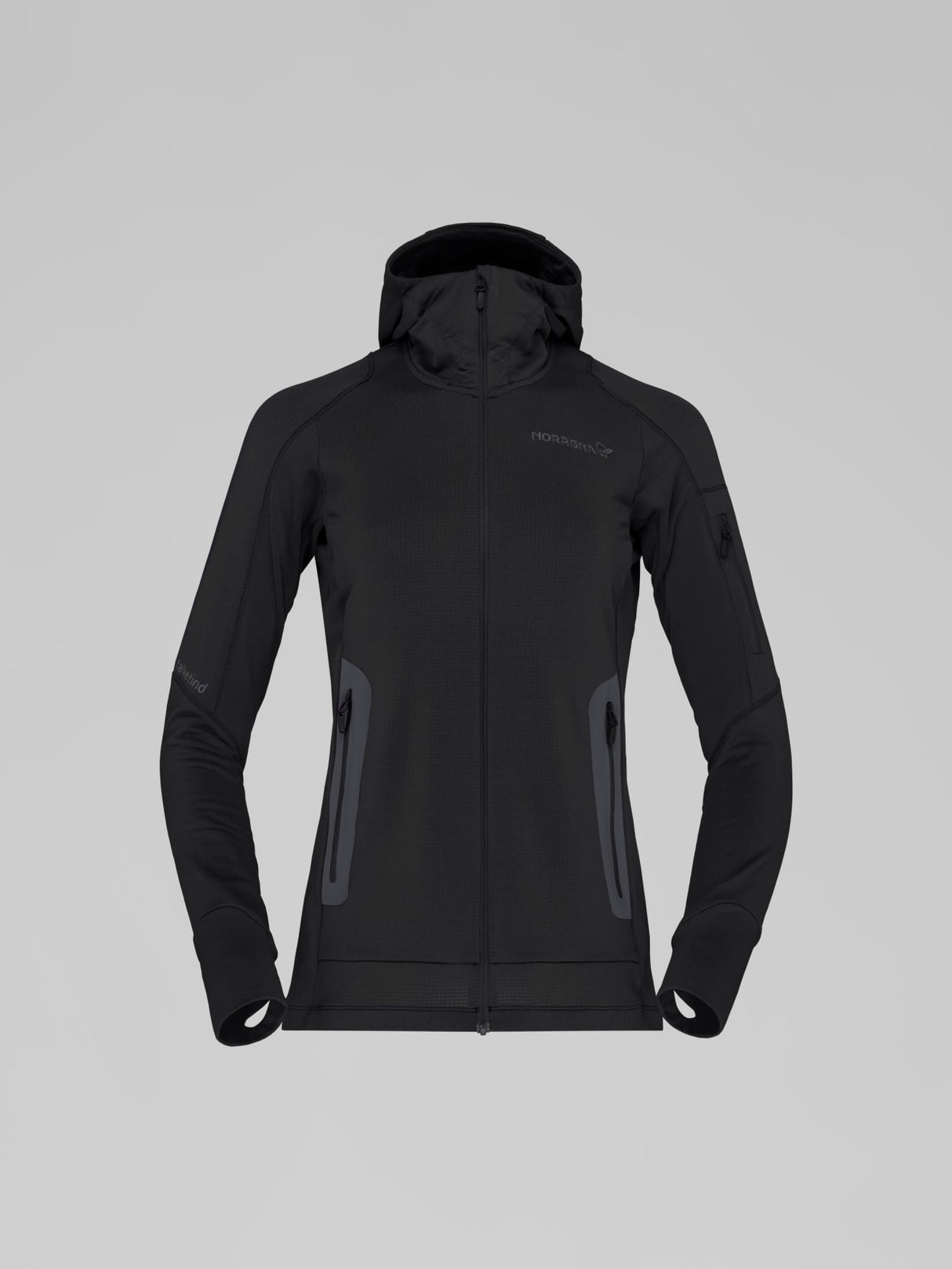 Norrøna Falketind Power Grid Zip Hood (Women's) - Hoodie - Hoody - Hooded - Jacket - Caviar - Black