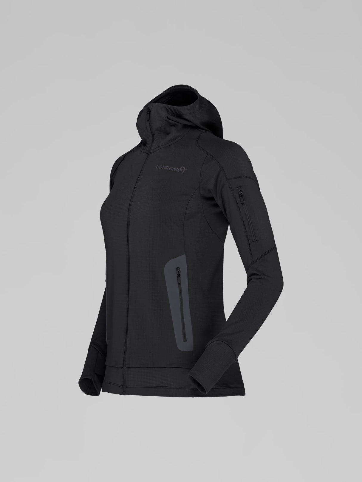 Norrøna Falketind Power Grid Zip Hood (Women's) - Hoodie - Hoody - Hooded - Jacket - Caviar - Black