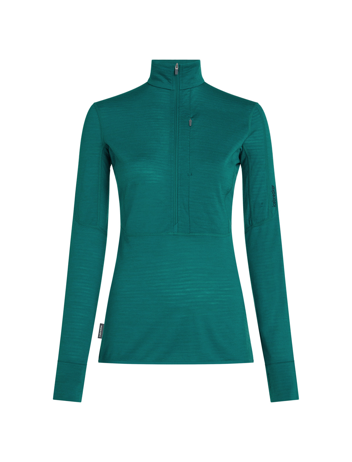 A women's long-sleeve quarter-zip performance top in a deep teal green color, shown against a plain white background. - Icebreaker Merino Blend 200 RealFleece Descender Long Sleeve Half Zip (Women's) - Tidal Teal