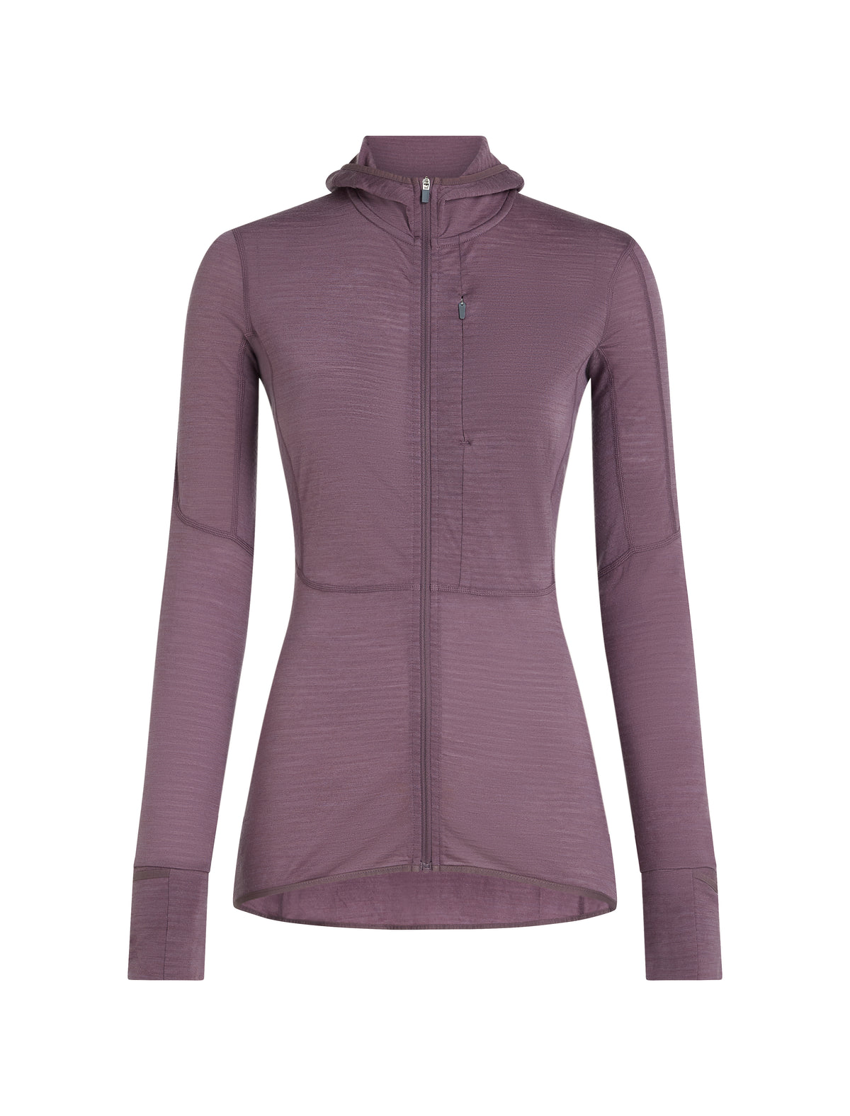 A women's long-sleeve full-zip hooded jacket in a textured dusty mauve-purple color, shown on a plain white background. - Icebreaker Merino Blend 200 RealFleece Descender Long Sleeve Zip Hoodie (Women's) - Grey Plum - Purple