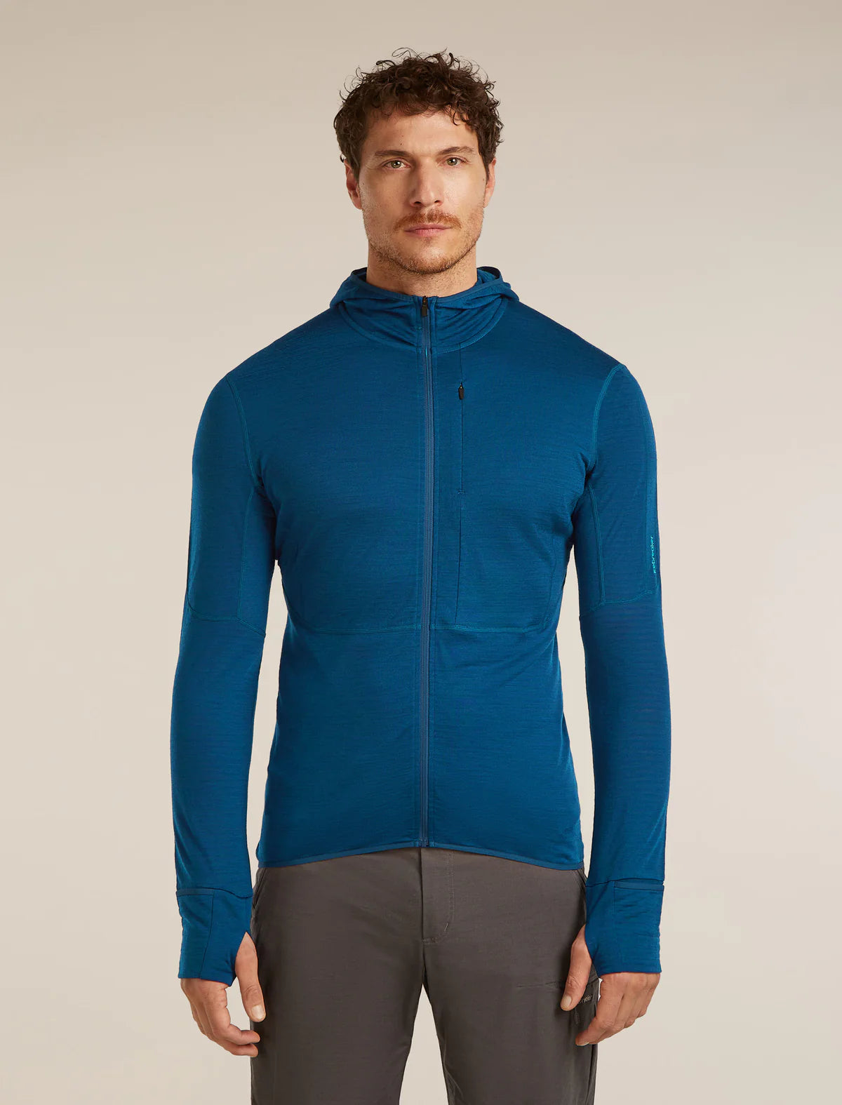 Icebreaker Merino Blend 200 Realfleece Descender Long Sleeve Zip Hoodie (Men's) - Atlantis/Arctic