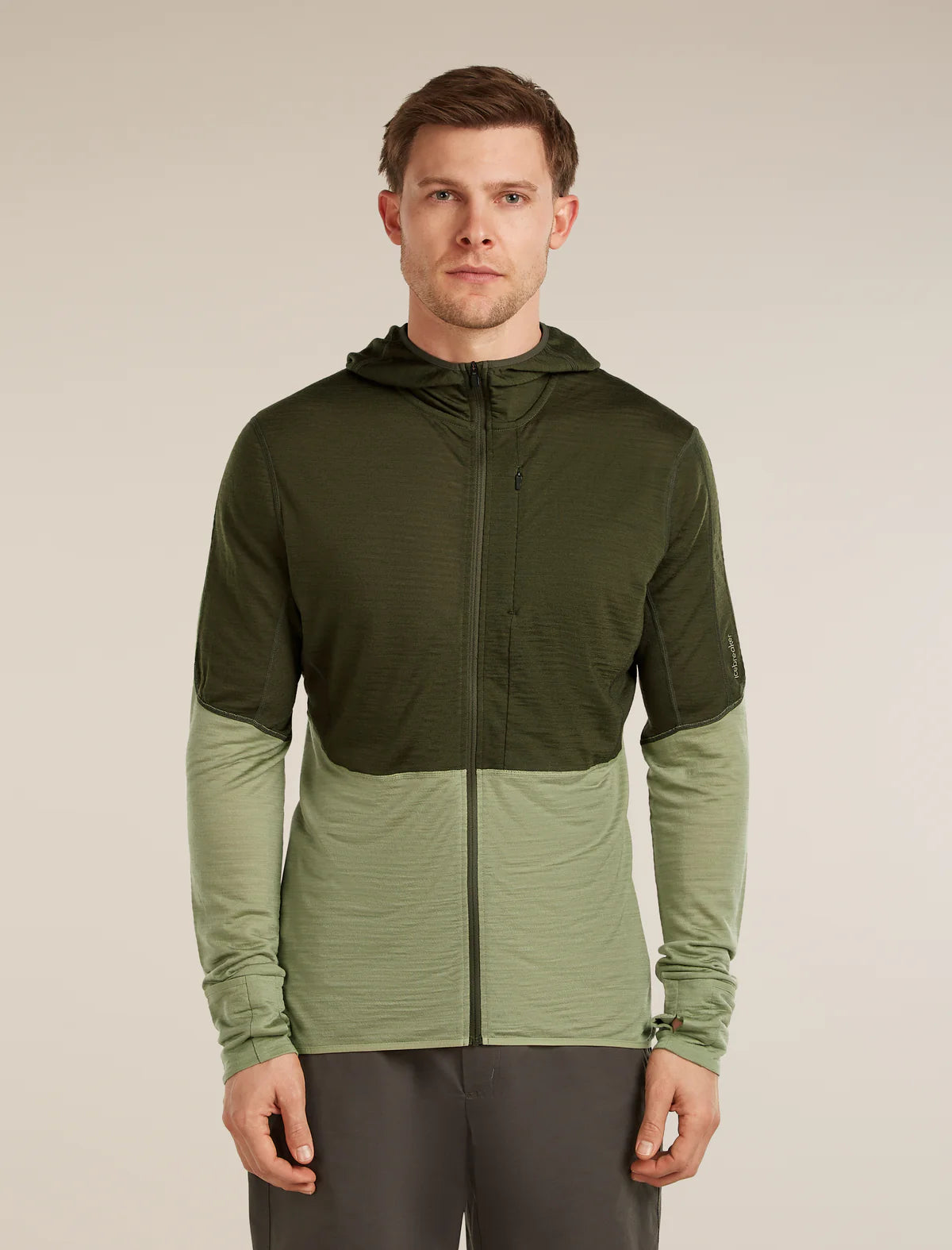 Icebreaker Merino Blend 200 Realfleece Descender Long Sleeve Zip Hoodie (Men's) - Dark Loden/Lichen