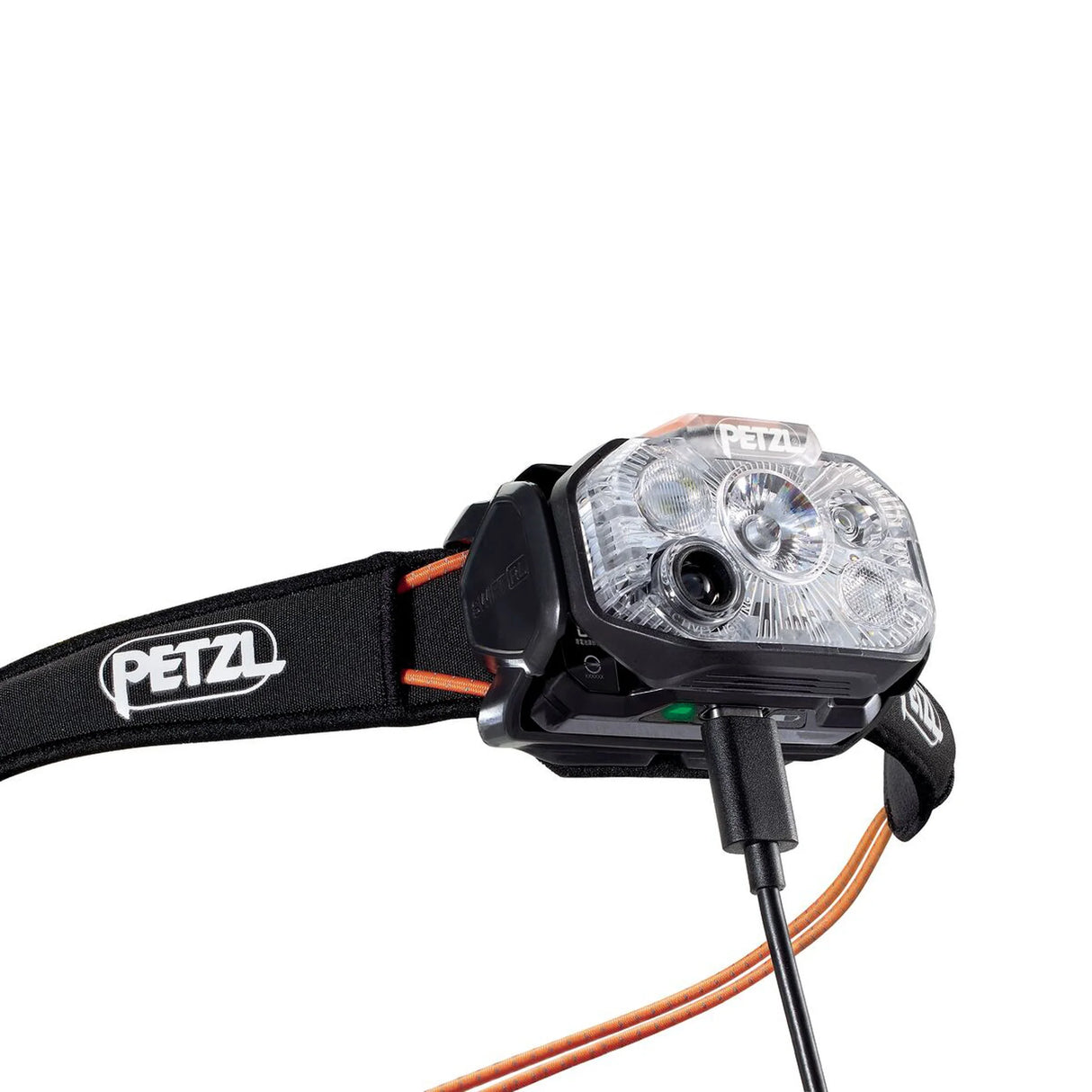 Petzl headlamp on a white background - Petzl Swift RL Headlamp - Black/Orange