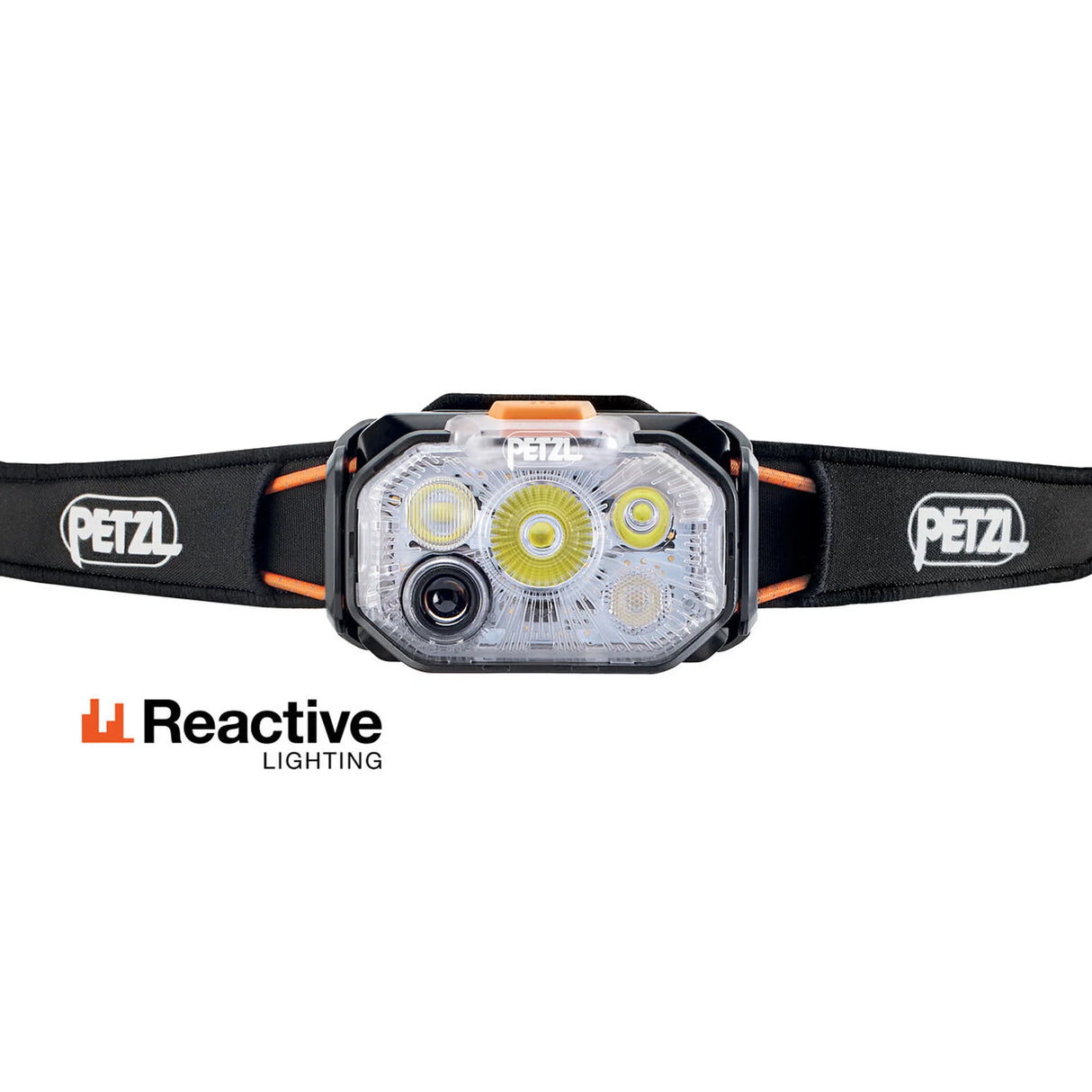 Petzl headlamp with visible branding on a white background - Petzl Swift RL Headlamp - Black/Orange
