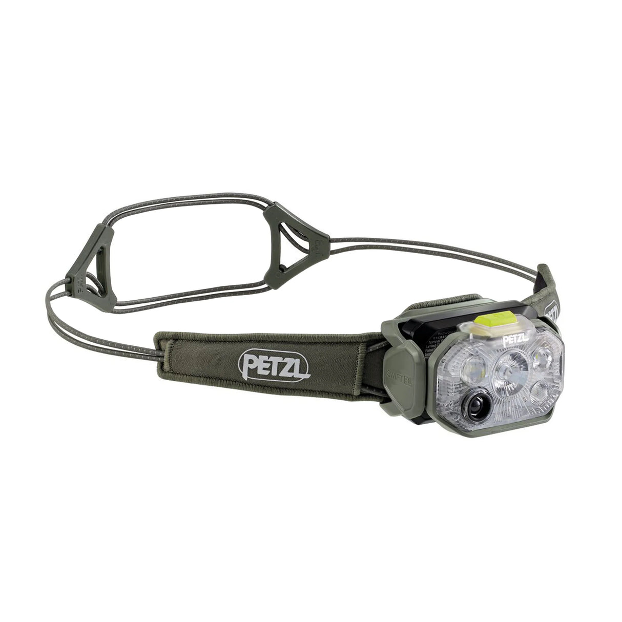 Headlamp with Petzl logo on a white background - Petzl Swift RL Headlamp - Jungle Green