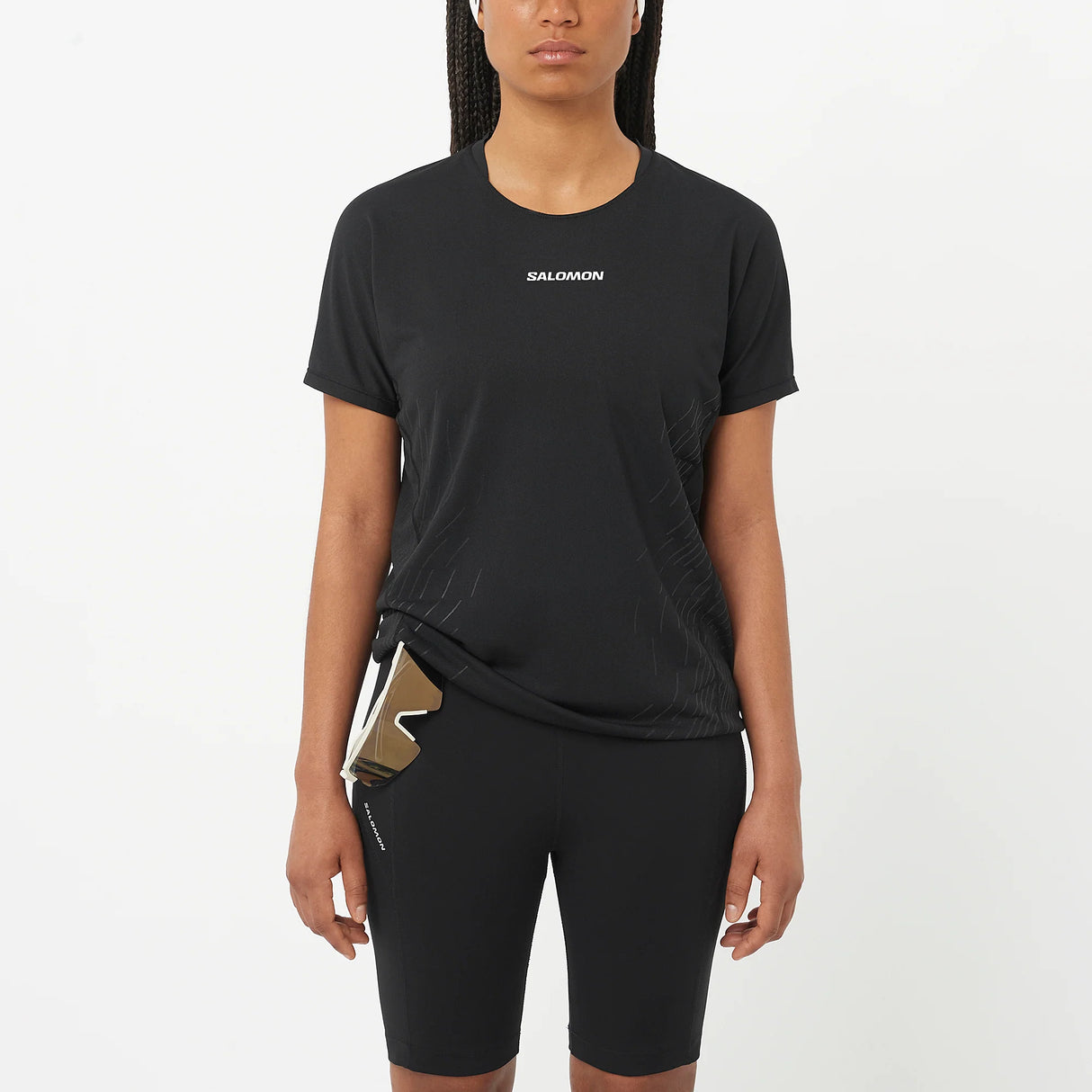 Salomon Sense Aero Short-Sleeve Tee GFX (Women's) - Deep Black/Black Beauty
