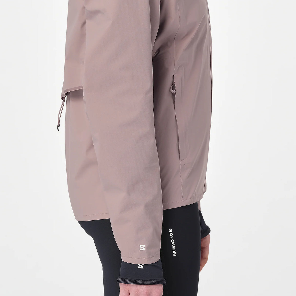 Brown jacket with black leggings on a white background - Salomon Bonatti Waterproof Jacket (Women's) - Antler