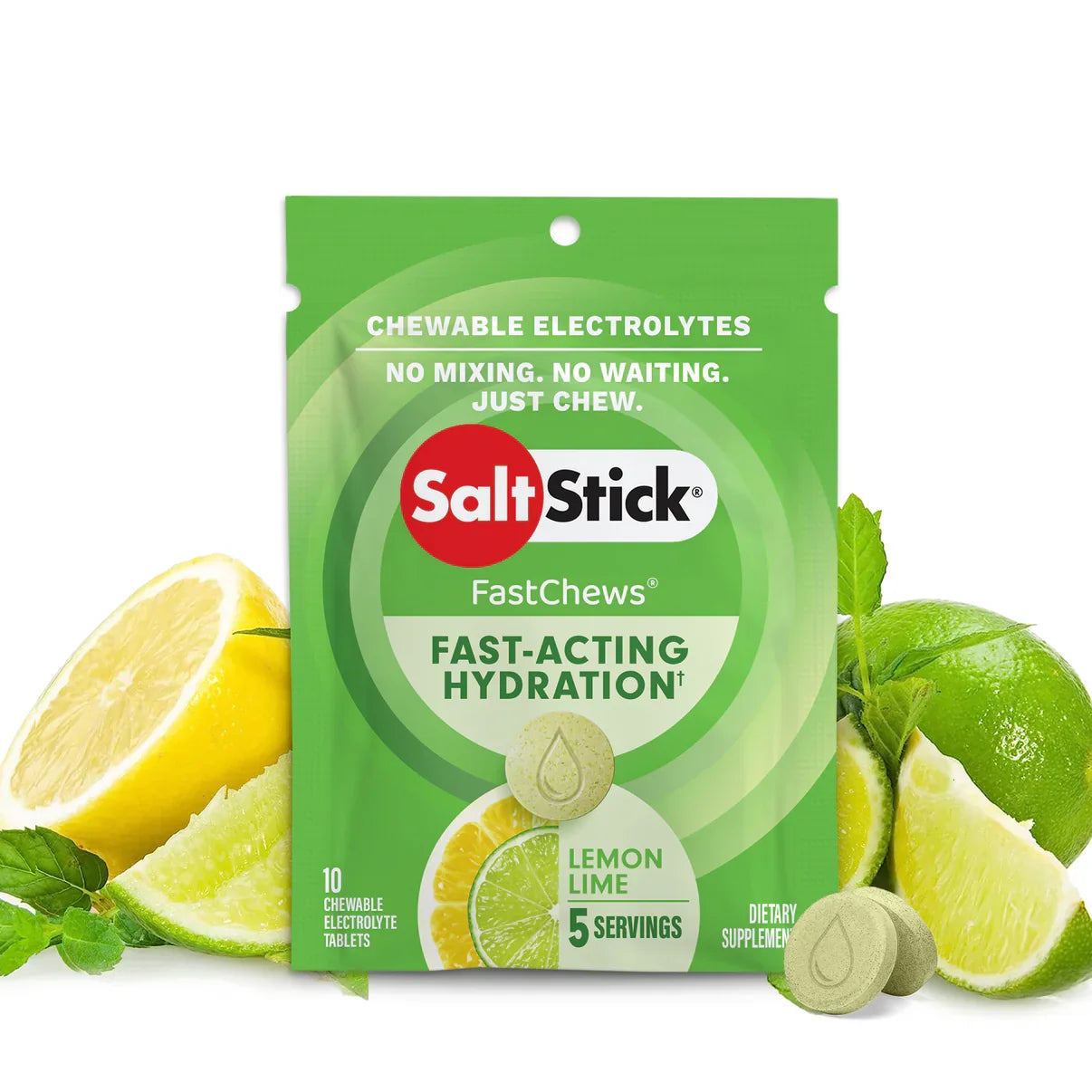 SaltStick FastChews package with lemon and lime on a white background - SaltStick FastChews - Lemon-Lime Single