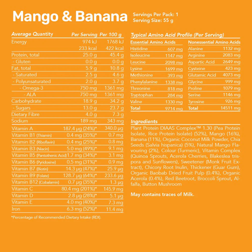 Radix Nutrition Plant Protein Smoothies - Single Serve - Mango & Banana