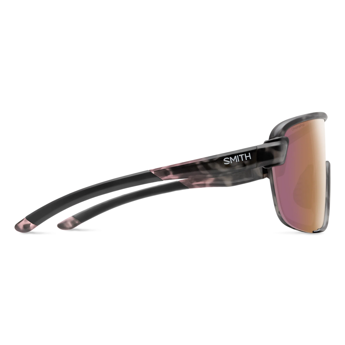Smith sunglasses with black frame and pinkish-brown lenses on a white background - Smith Bobcat Sunglasses - Matte Salt Haze | ChromaPop Rose Gold