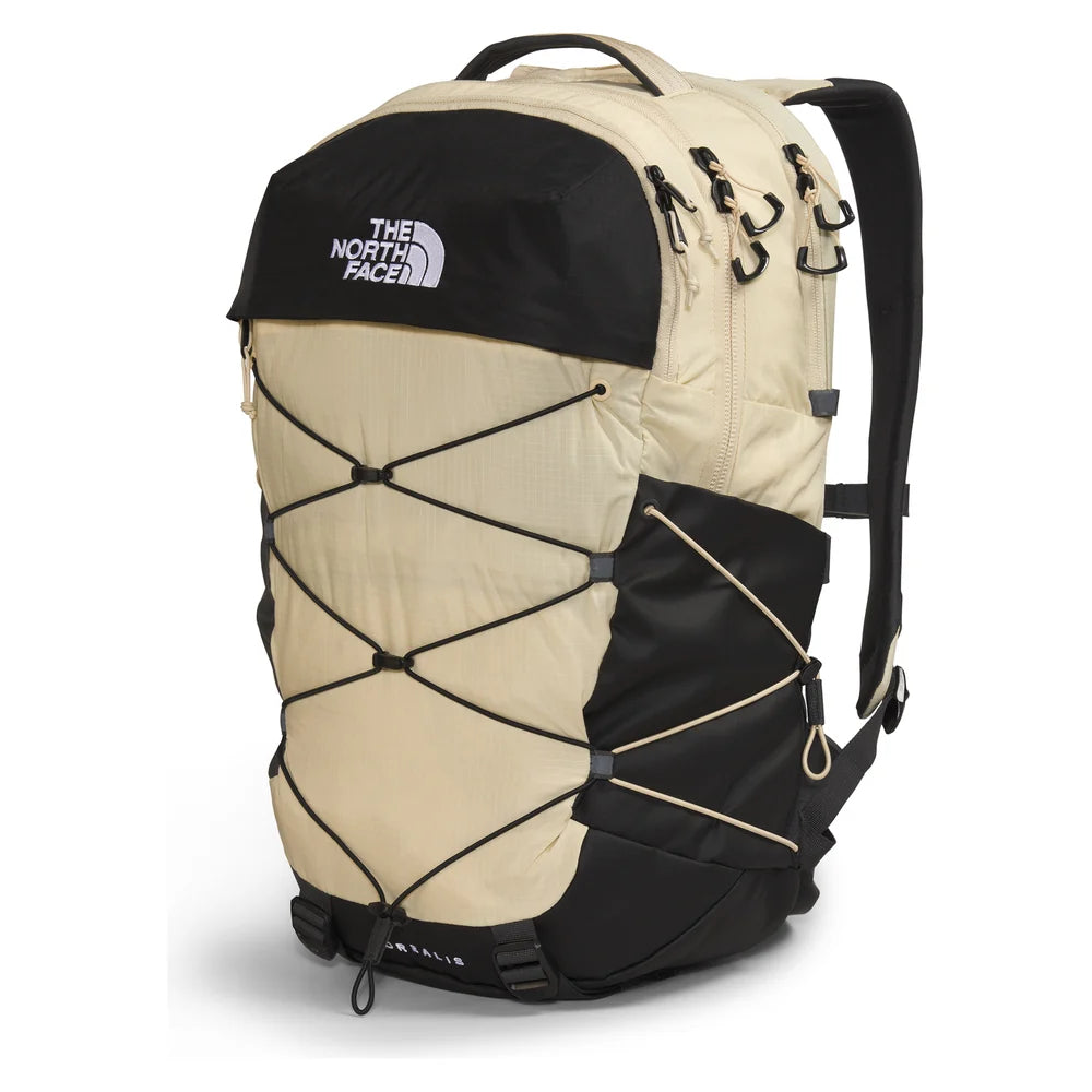 Beige and black backpack with The North Face logo on a white background - The North Face Borealis Backpack - Desert Stone/Stone Slab/Ember Soil