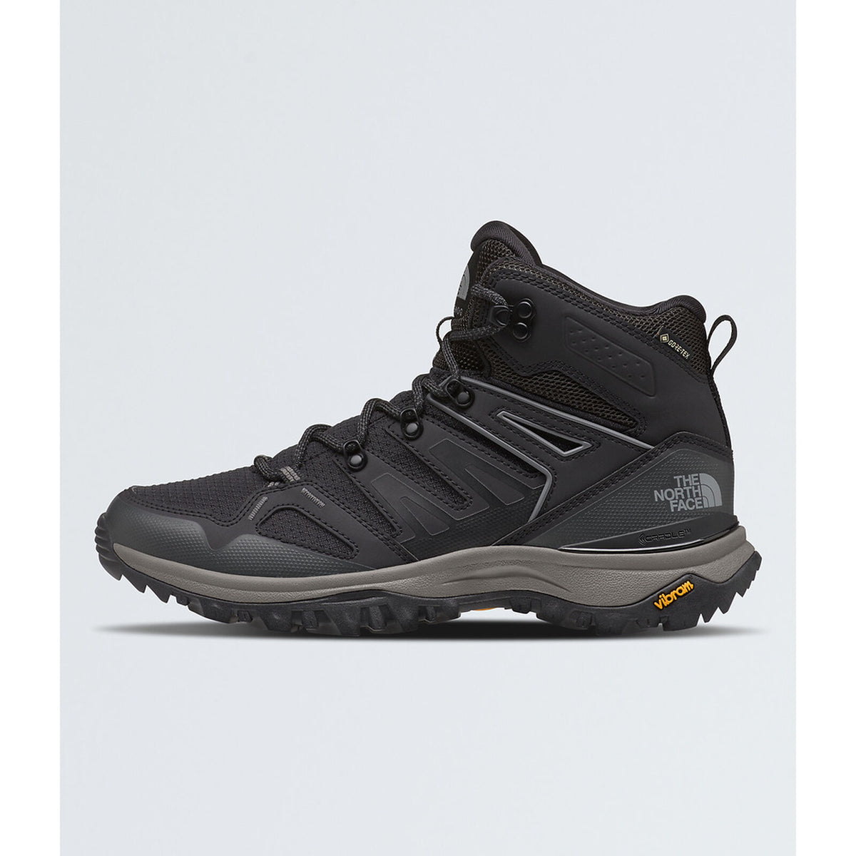 Gray hiking boot with visible brand logo on a white background - The North Face Hedgehog Mid GORE-TEX Boots (Women's) - TNF Black/Asphalt Grey