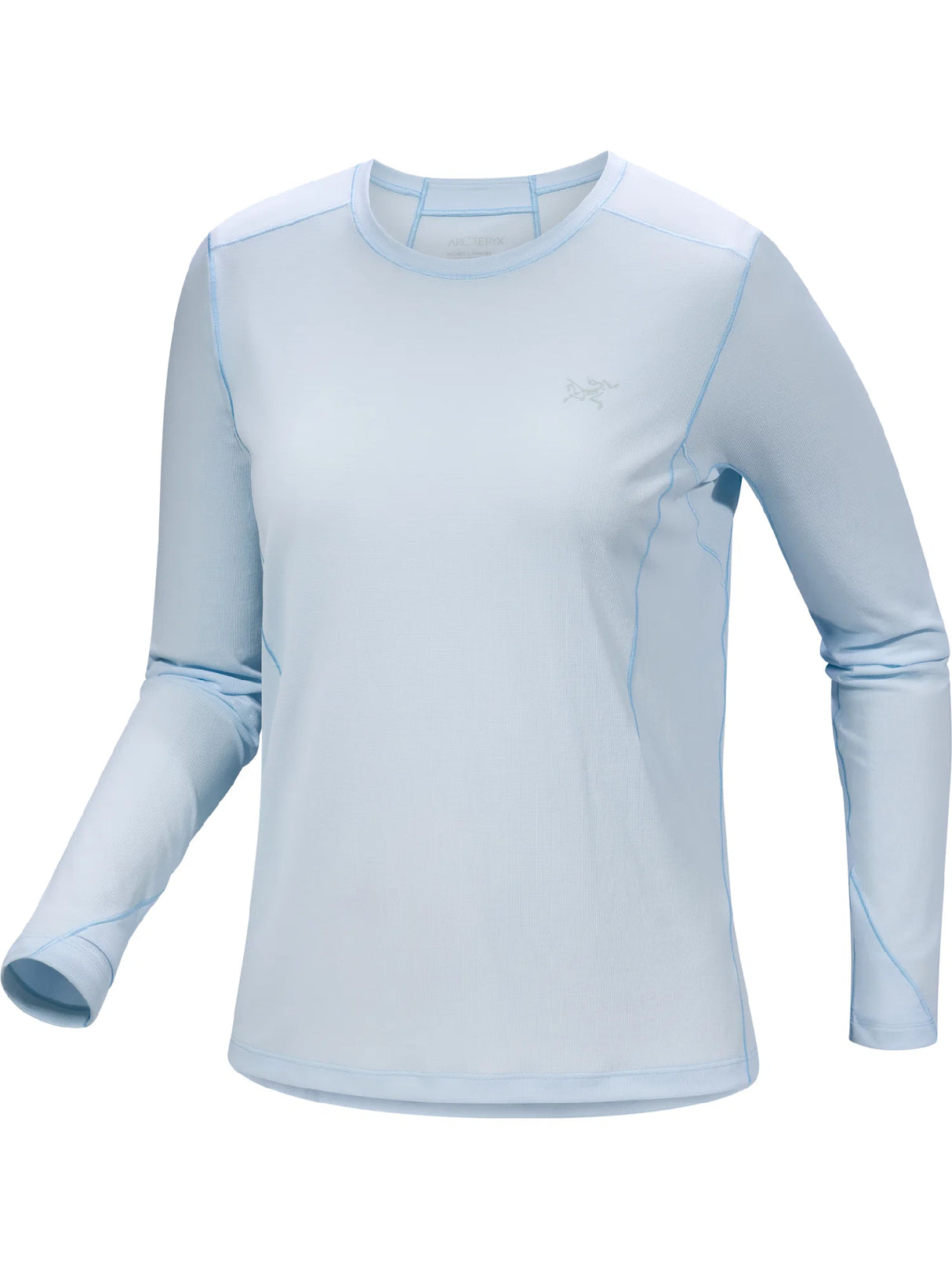 Light blue long-sleeve shirt on a white background - Arc'teryx Sunna Crew Shirt Long Sleeve (Women's) - Alpine Blue