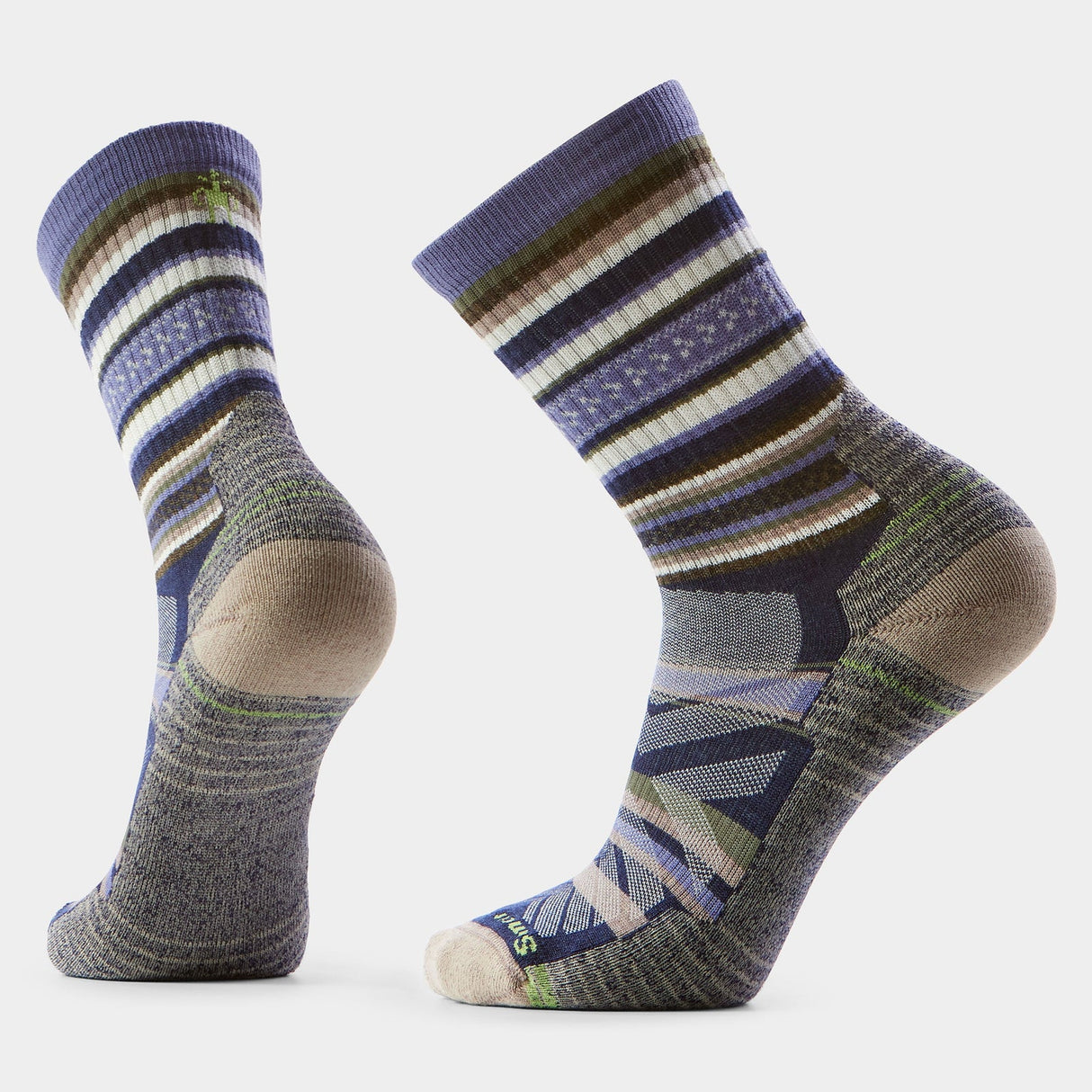 Pair of striped socks with a geometric pattern on a white background - Smartwool Hike Panorama Light Cushion Crew Socks (Unisex) - Nightfall Blue