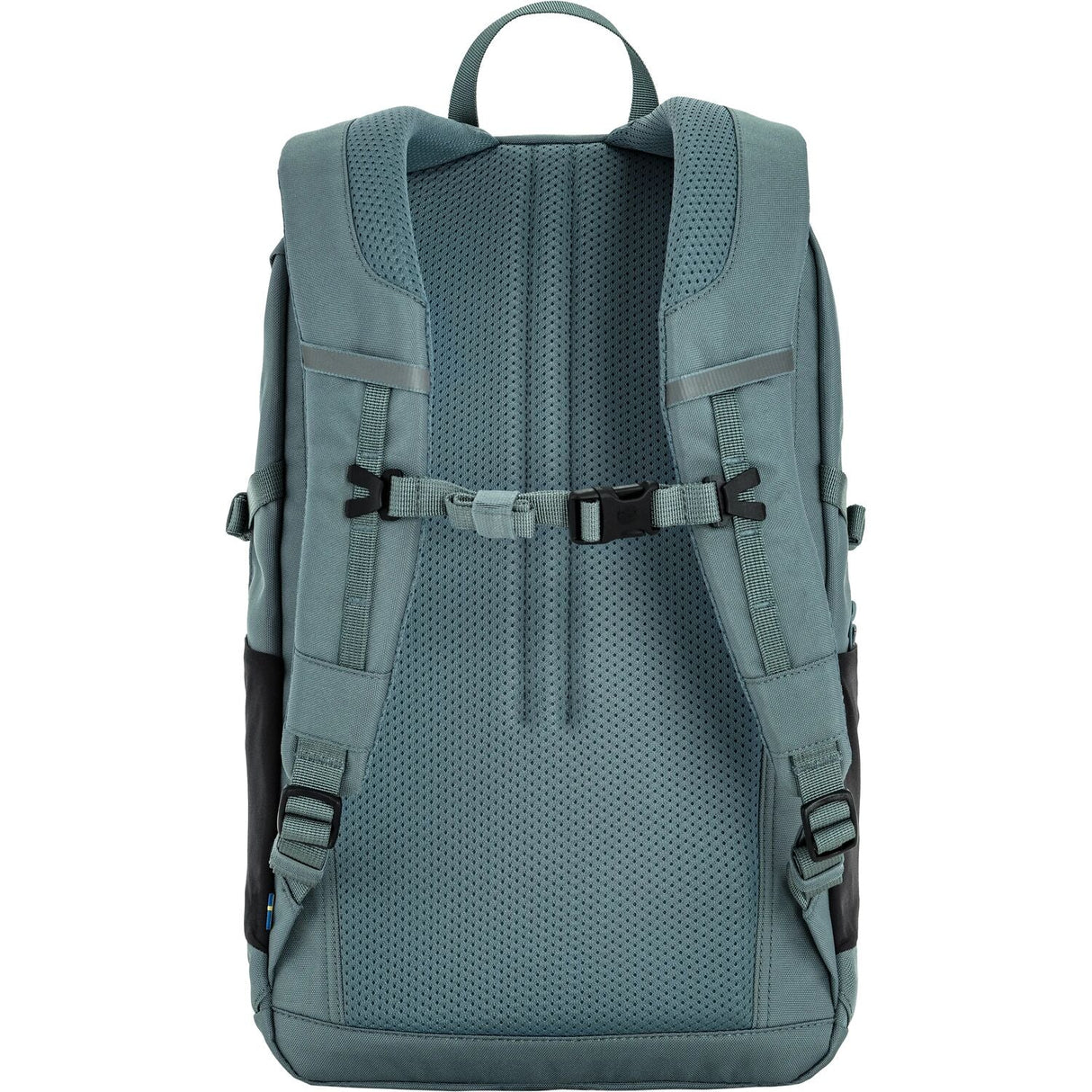 Back view of a teal backpack with straps on a white background - Fjällräven Skule 20 Backpack - Nimbus Blue