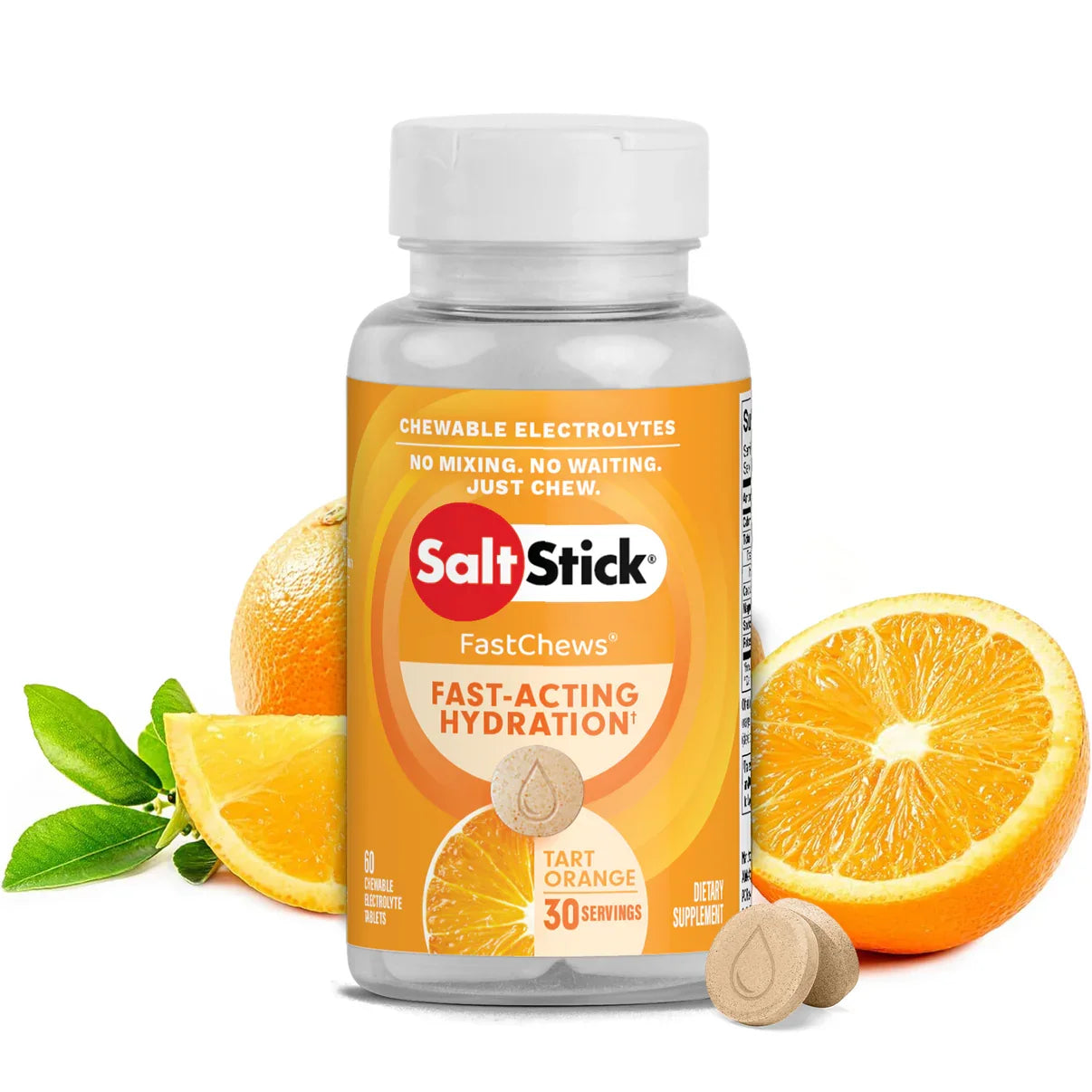 SaltStick FastChews bottle with orange slices on a white background - SaltStick FastChews - Tart Orange Bottle