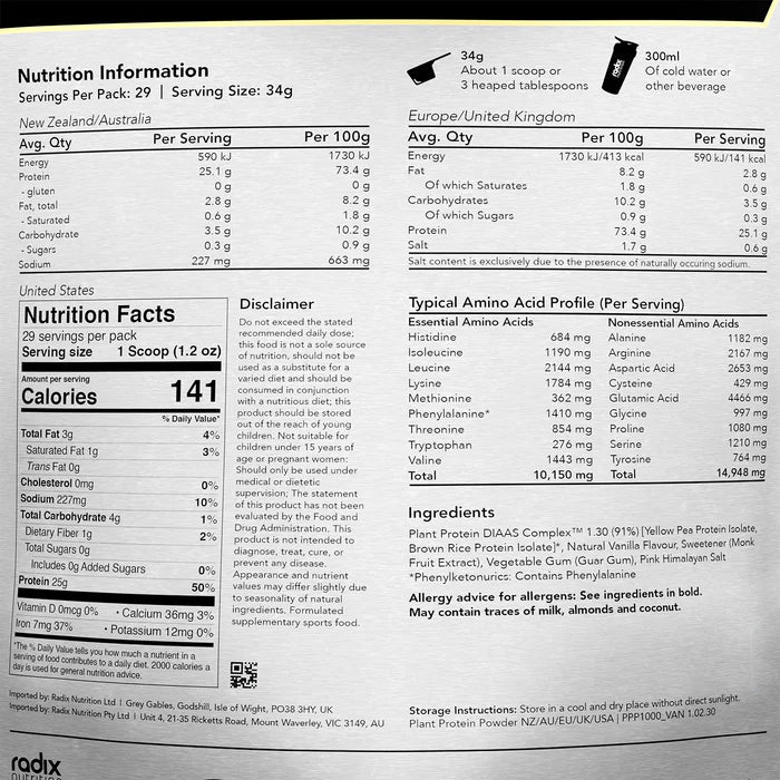 Radix Nutrition Plant Protein DIAAS Complex 1.30 Radix Nutrition