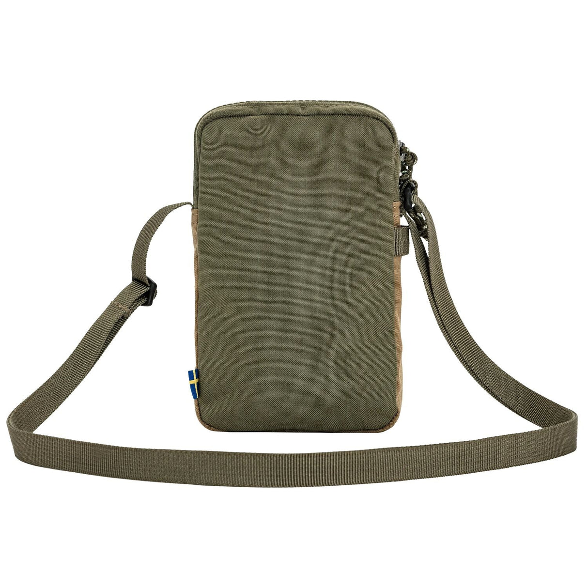 Green crossbody bag with a strap on a white background - Fjällräven Vardag Pocket Small - Green/Clay
