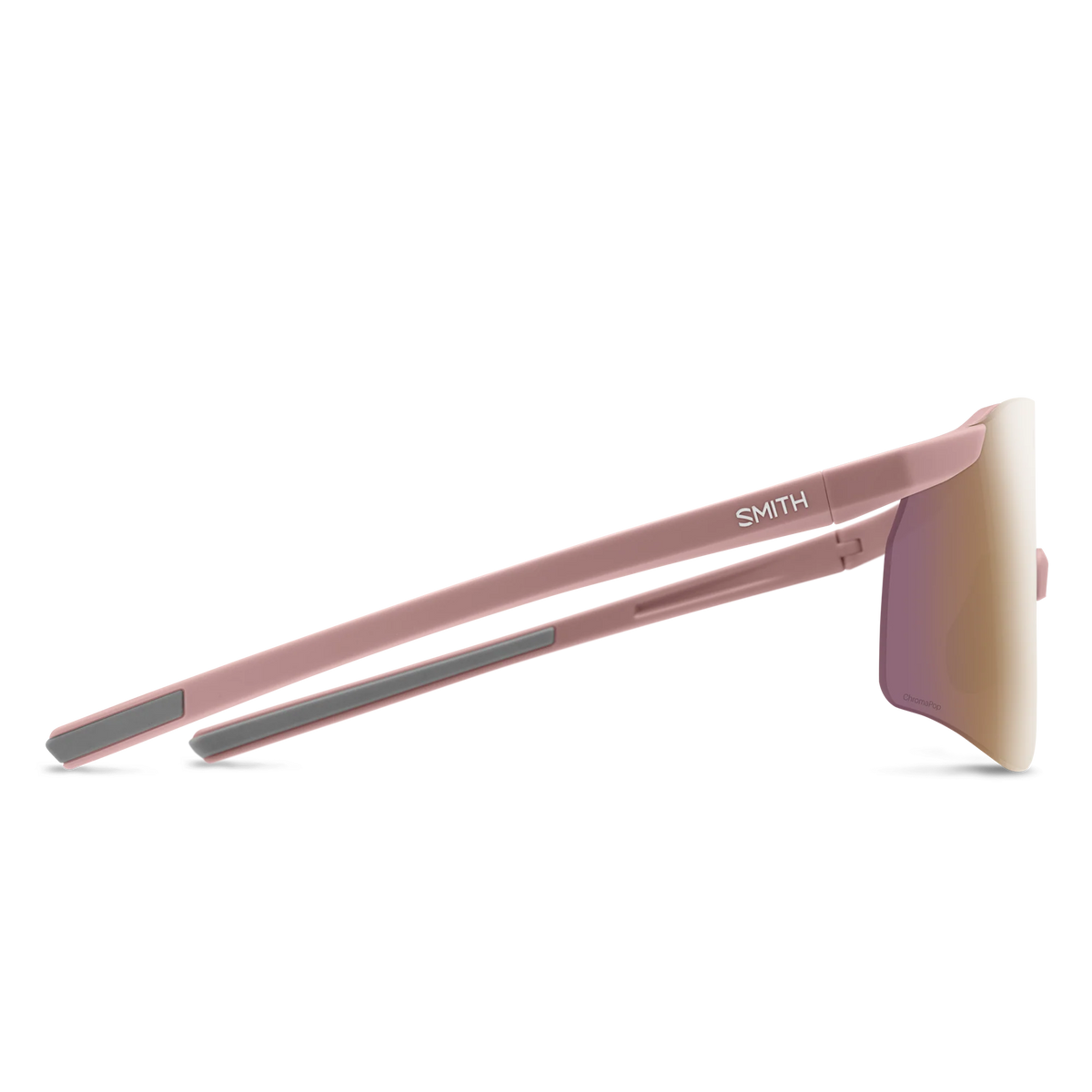 Pink sunglasses with a 'Smith' logo on a white background - Smith Defy Sunglasses - Matte Chalk Rose | ChromaPop Rose Gold Mirror