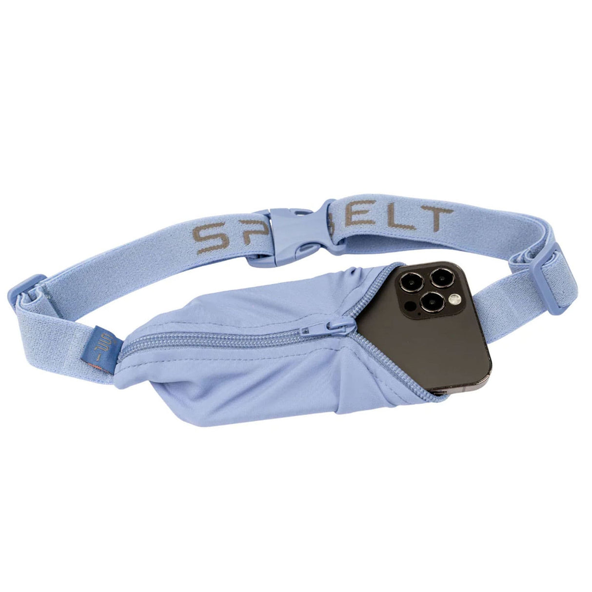Light blue waist bag with phone pocket on a white background - SPIbelt Original Running Belt - Periwinkle