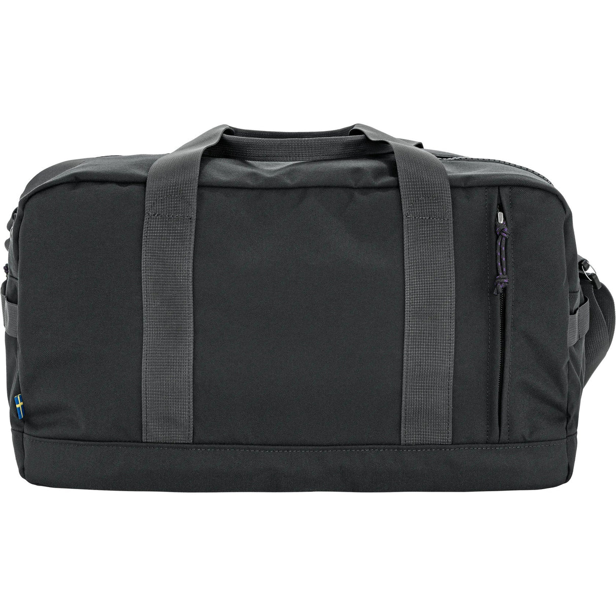 Black duffel bag with gray straps on a white background - Fjällräven Vardag Duffel 33L - Black