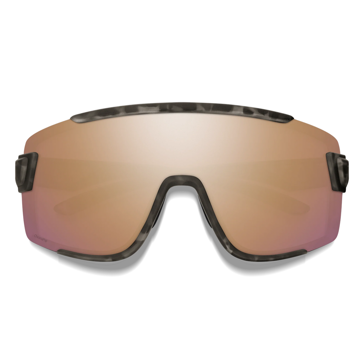 Sunglasses with a reflective lens on a white background - Smith Wildcat Sunglasses - Matte Salt Haze | ChromaPop Rose Gold