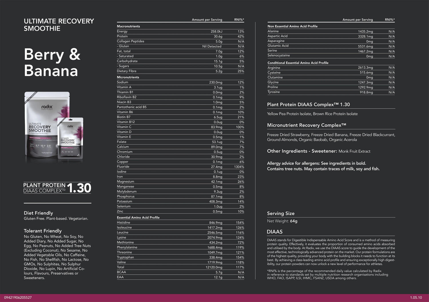 Radix Nutrition Ultimate Recovery Smoothies Radix Nutrition