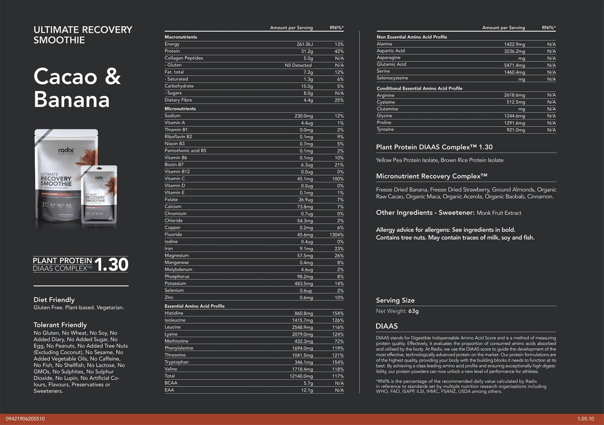 Radix Nutrition Ultimate Recovery Smoothies Radix Nutrition