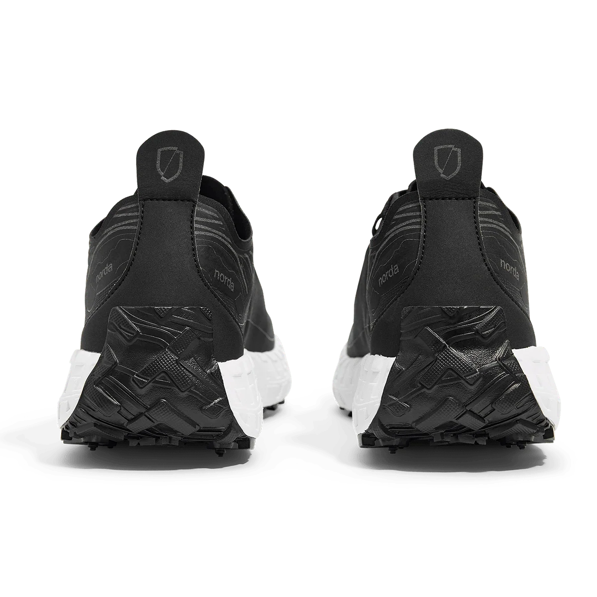Black and white athletic shoes with tread pattern on a white background - norda 001A Shoes (Men's) - Black
