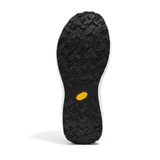 Close-up of a black shoe sole with a yellow heel tab on a white background - norda 001A Shoes (Men's) - Black