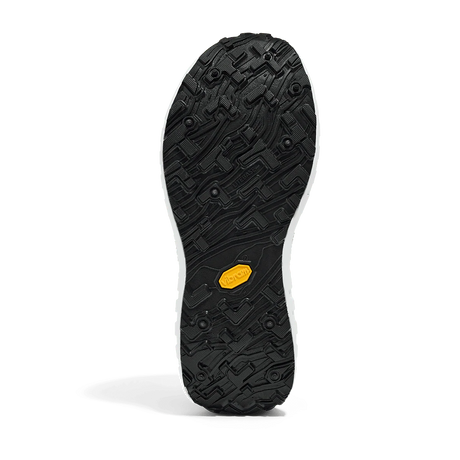 Close-up of a black shoe sole with a yellow heel tab on a white background - norda 001A Shoes (Men's) - Black