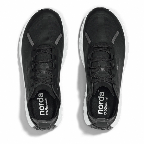A pair of black Norda x Dynaema athletic sneakers shown from a top-down view on a white background. - norda 001A Shoes (Women's) - Black