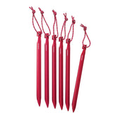 Set of red tent stakes with ropes on a white background - MSR Groundhog Tent Stakes