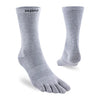 Gray five-toe socks with 'injinji' branding on a white background - Injinji Liner Ultra Thin Crew Toesocks (Unisex) - Grey