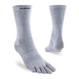 Gray five-toe socks with 'injinji' branding on a white background - Injinji Liner Ultra Thin Crew Toesocks (Unisex) - Grey