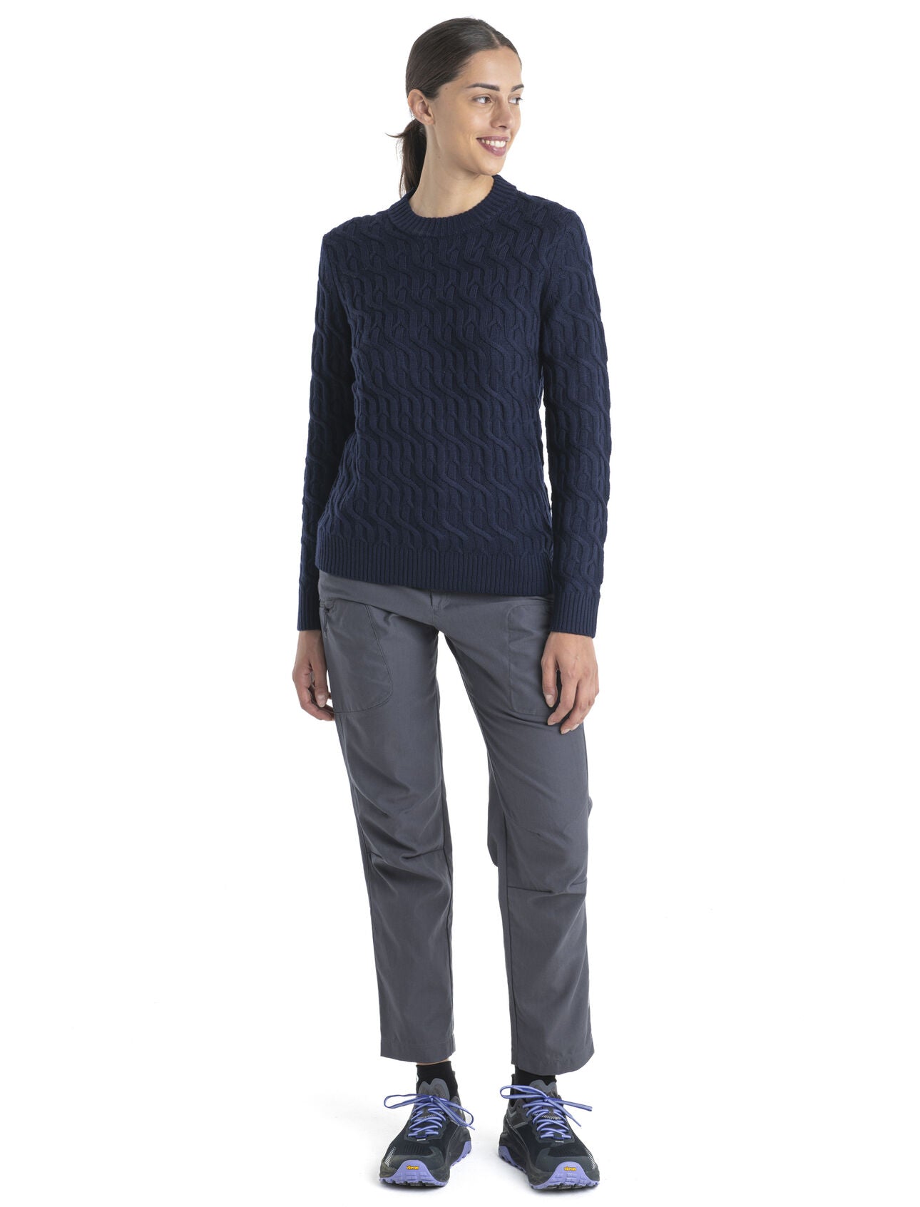 Icebreaker Merino Cable Knit Crewe Sweater (Women's) - Midnight Navy - Find Your Feet Australia Hobart Launceston Tasmania