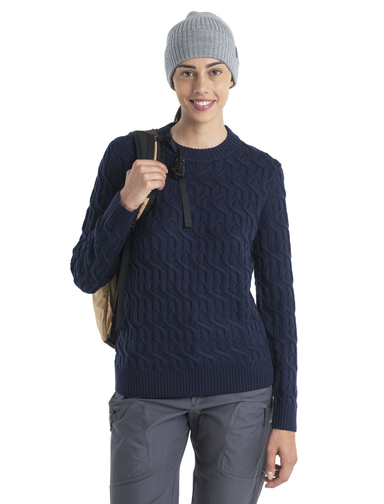 Icebreaker Merino Cable Knit Crewe Sweater (Women's) - Midnight Navy - Find Your Feet Australia Hobart Launceston Tasmania