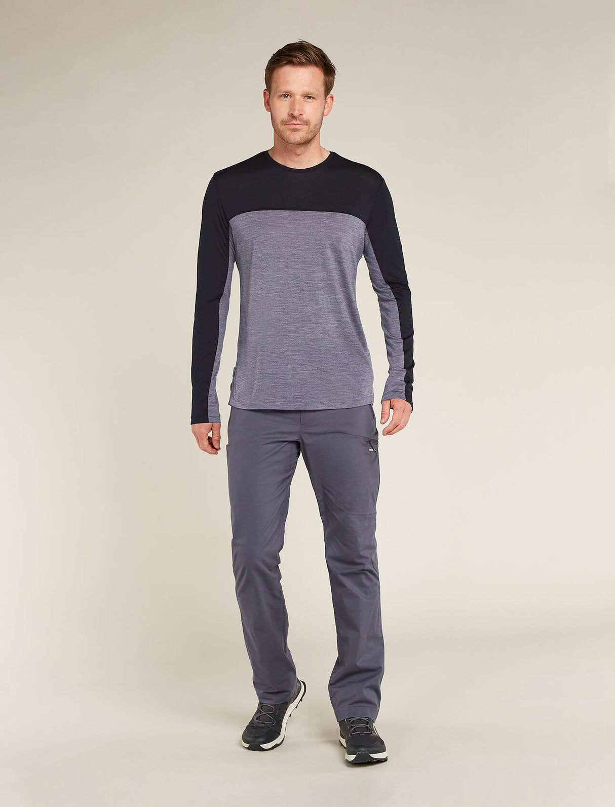 Icebreaker Merino Blend 125 Cool-Lite™ Sphere Long Sleeve T-Shirt (Men's) - Colour Block - Graphite/Heather - Find Your Feet Australia Hobart Launceston Tasmania