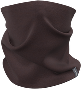 A dark brown fleece neck gaiter or balaclava shown in a draped, folded presentation on a solid white background, with a small gray brand tag on the lower right edge. - Icebreaker Merino Blend 800 RealFleece Classic Pile Chute (Unisex) - Bittersweet