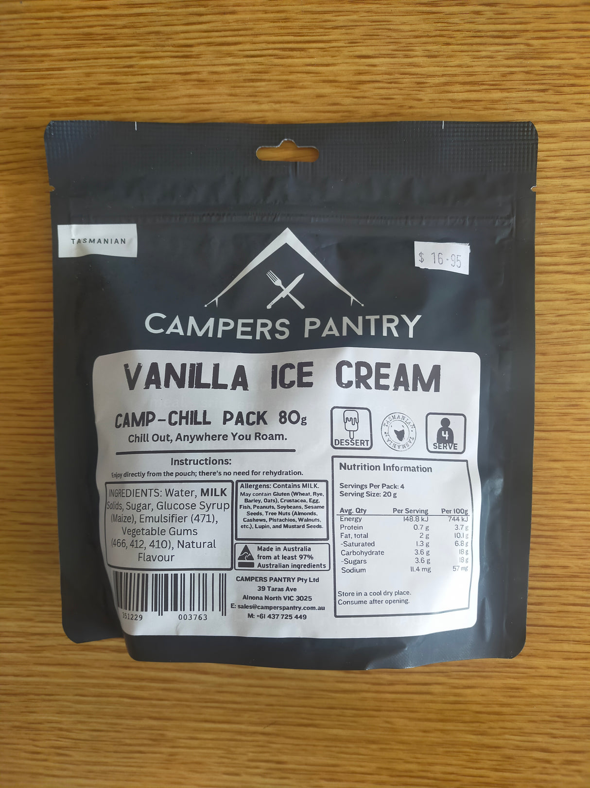 Campers Pantry Freeze Dried Ice Cream - Vanilla (80g) - Find Your Feet Australia Hobart Launceston Tasmania